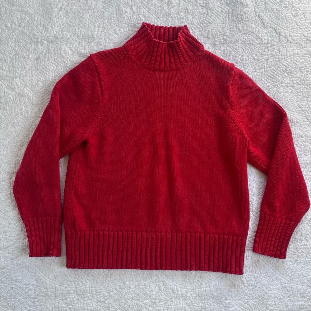 J Crew Womens Large 100% Cotton Turtleneck Sweater Red Ribbed Classic Fit L prep
